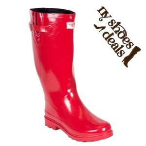 Women's Rubber Rain Boots, 14" with Faux Fur Lining, Red, NEW